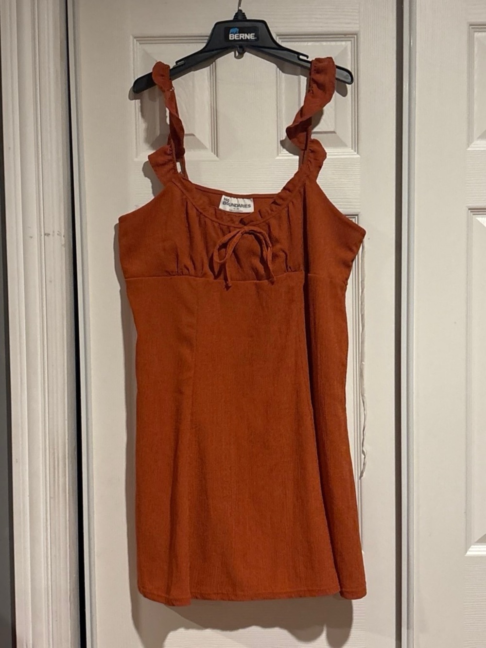 Grounded Rust Ruffle-Strap Dress